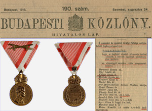Killius Gyula hadnagy Signum Laudis kitüntetése